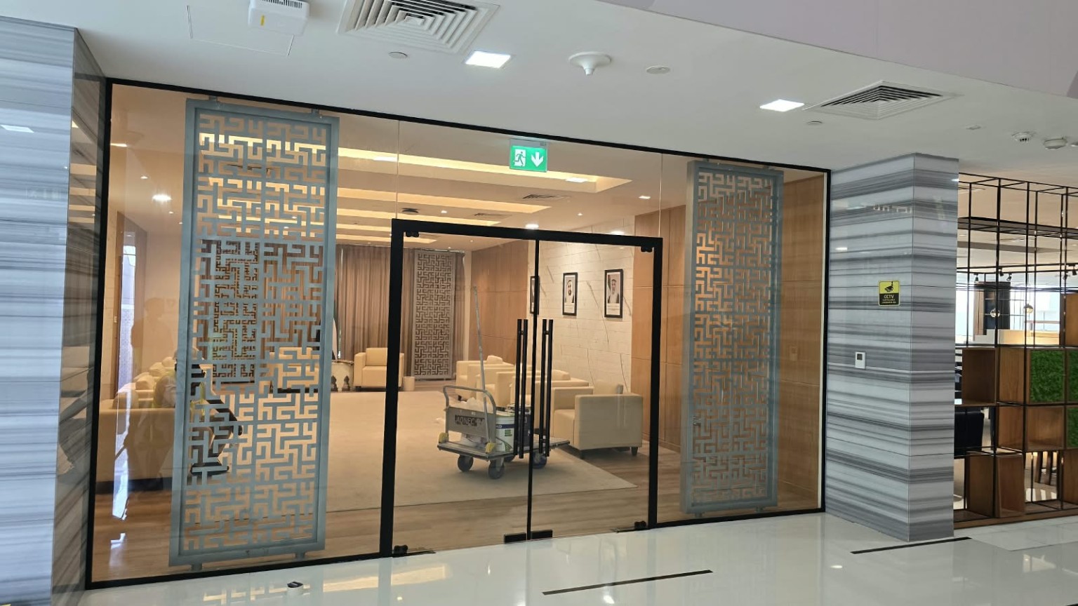 Decorative glass entrance and office partition project in Abu Dhabi